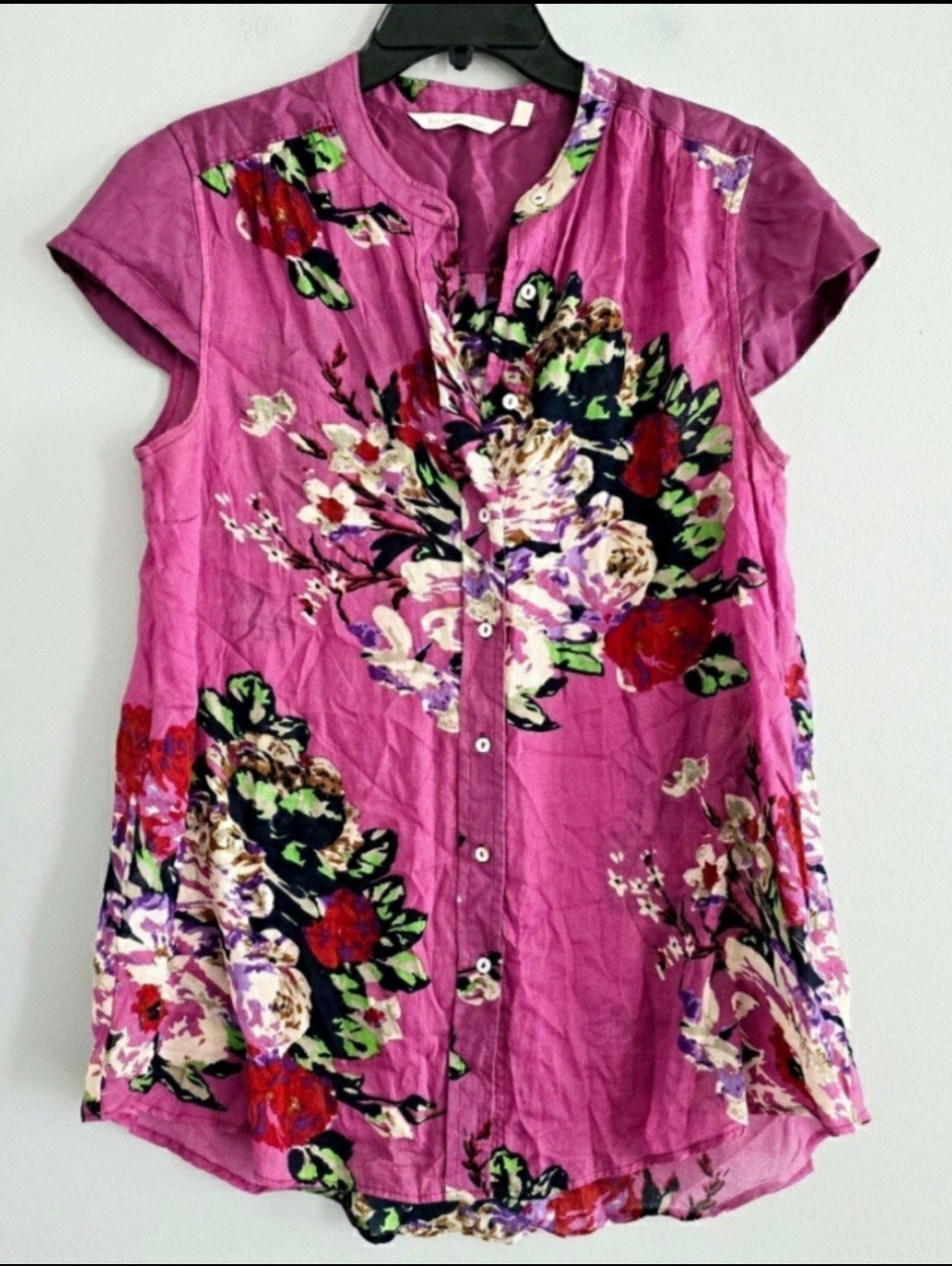 Soft Surroundings $59 Cap Sleeves Tunic Top, Purple Floral, M, EUC,